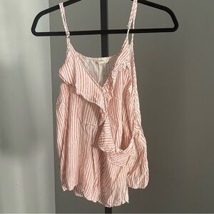 Entro Striped Faux Wrap Linen Cotton Blend Blouse Size Large